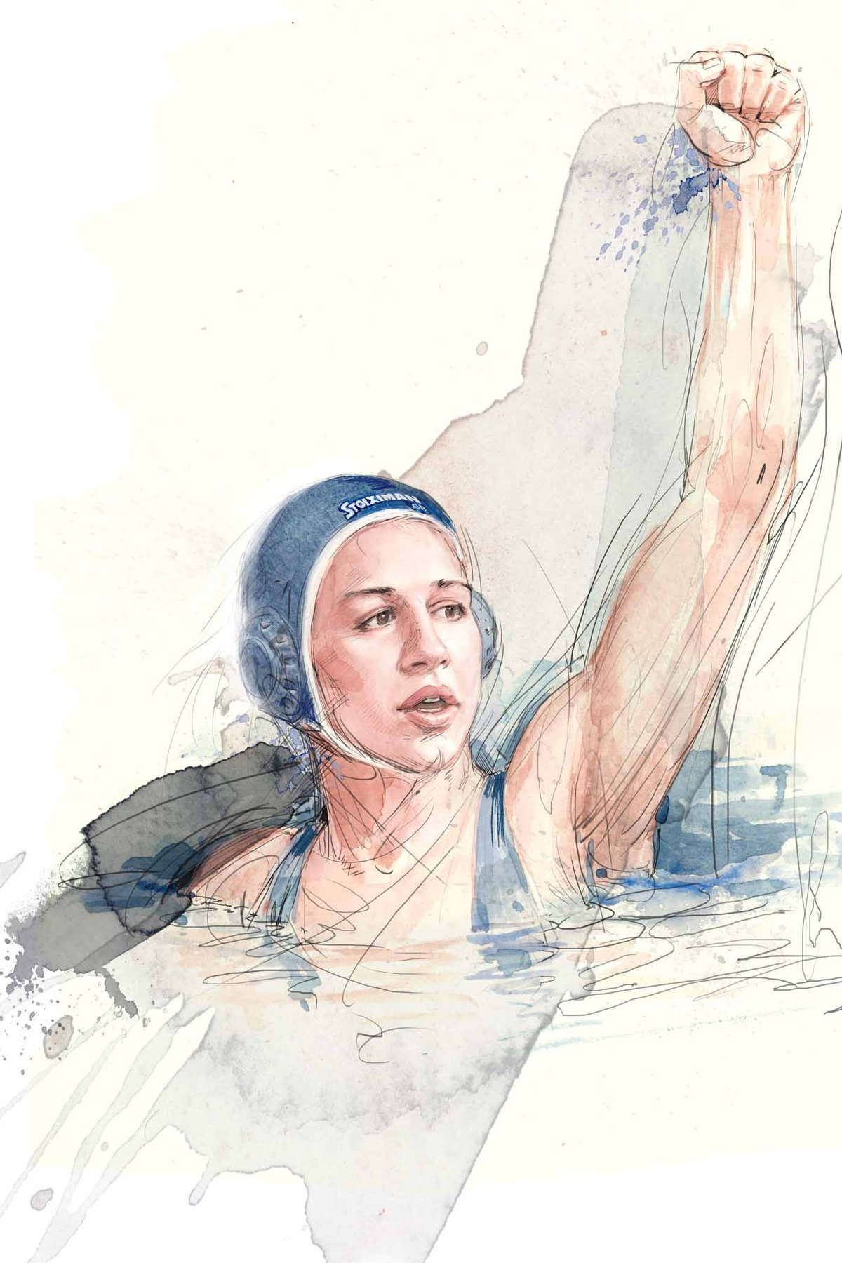 Watercolour portrait of swimmer Alexandra Asimaki